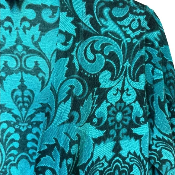 Talbots 100% merino wool green knit open cardigan medium petite - Picture 2 of 6